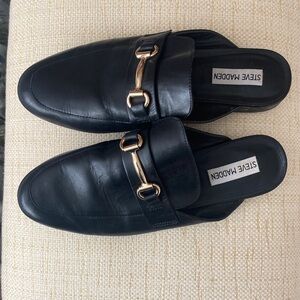 Steve Madden Black Mules with Gold Detail